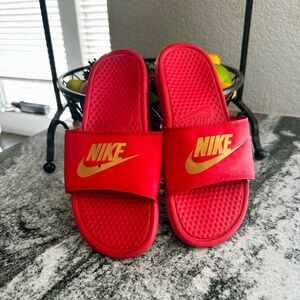Nike Red and Yellow Slide Sandals